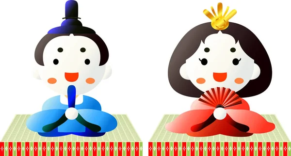 Japonês gradação bonito hina bonecas no tatami folha — Vetor de Stock