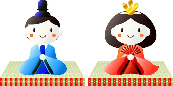 Japonês gradação bonito hina bonecas no tatami folha — Vetor de Stock