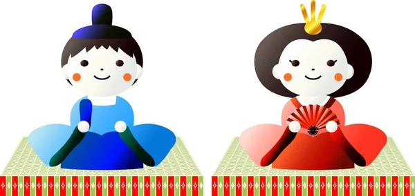 Japonais Gradation mignonnes poupées Hina sur feuille de tatami — Image vectorielle