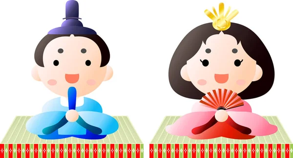 Japanische Abstufung Hina Puppen auf Tatami-Laken — Stockvektor