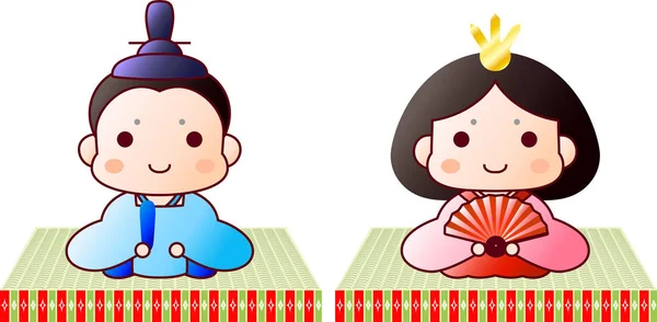 Poupées Hina Gradation japonaise sur feuille de tatami — Image vectorielle