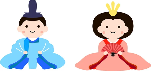 Poupées japonaises Hina ensemble — Image vectorielle