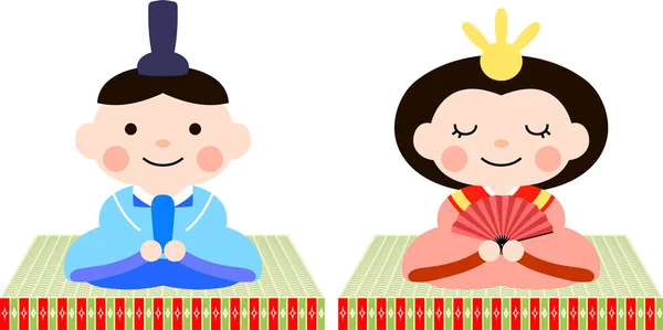 Poupées japonaises Hina sur feuille de tatami — Image vectorielle