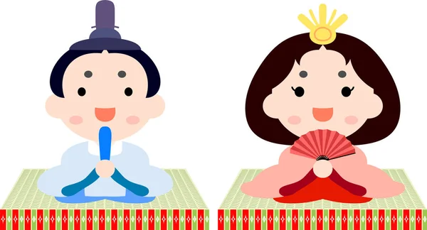 Poupées japonaises Hina sur feuille de tatami — Image vectorielle