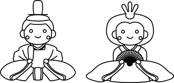 Poupées japonaises Hina ensemble de contour — Image vectorielle
