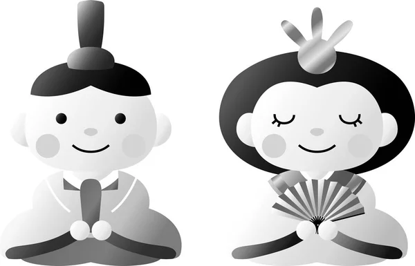Japonais Monochrome Gradation Poupées Hina ensemble — Image vectorielle