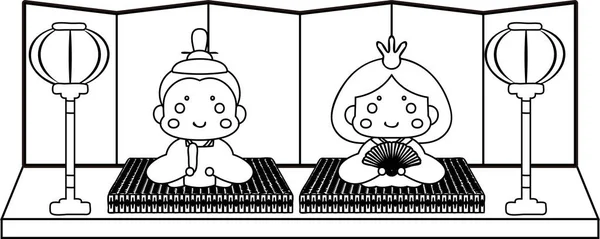 Magnifique mignon japonais Hina poupées contour — Image vectorielle