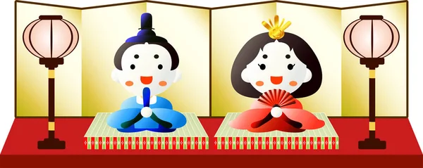 Superbe Gradation japonaise mignonne poupées Hina — Image vectorielle