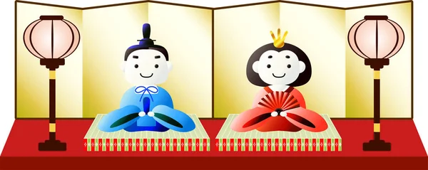 Superbe Gradation japonaise mignonne poupées Hina — Image vectorielle