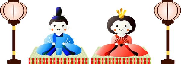Japonais Gradation mignonnes poupées Hina sur feuille de tatami avec papier la — Image vectorielle