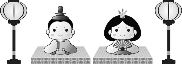 Japonais Monochrome Gradation Poupées Hina sur feuille de tatami avec pa — Image vectorielle