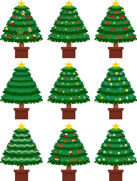 Luxuriously decorated Christmas tree set — Stock Vector