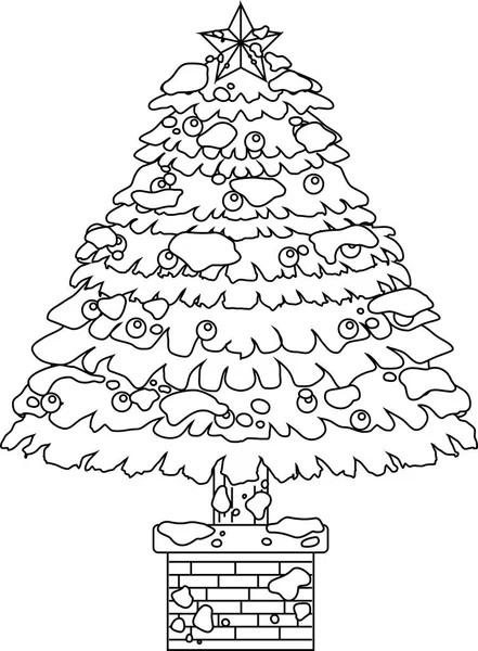 Albero di Natale lussuosamente decorato con contorno di neve — Vettoriale Stock