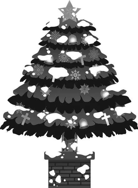 Albero di Natale monocromatico lussuosamente decorato con neve — Vettoriale Stock