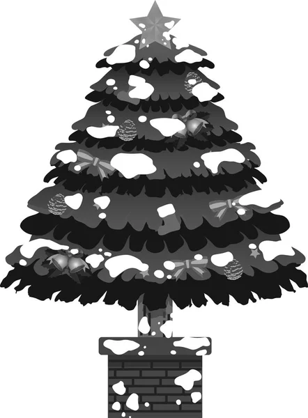 Albero di Natale monocromatico lussuosamente decorato con neve — Vettoriale Stock