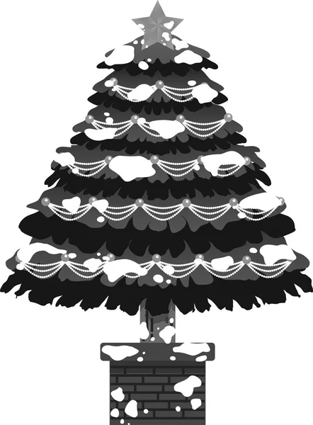 Albero di Natale monocromatico lussuosamente decorato con neve — Vettoriale Stock