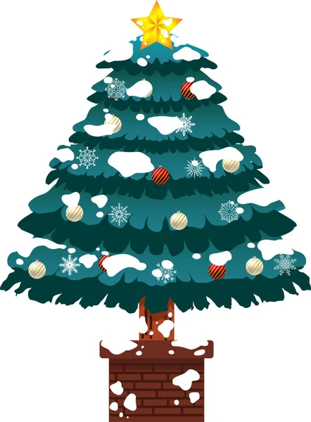 Rijkelijk versierd kerstboom met sneeuw — Stockvector