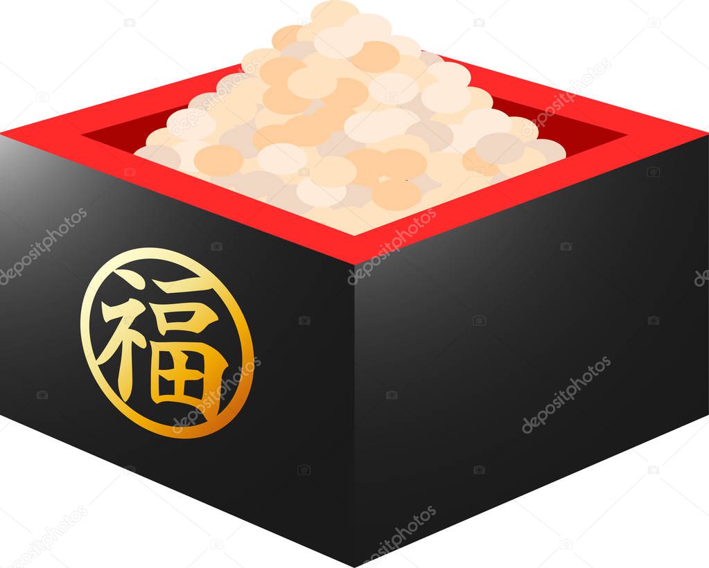 Beans of Japanese Setsubun went into measuring box