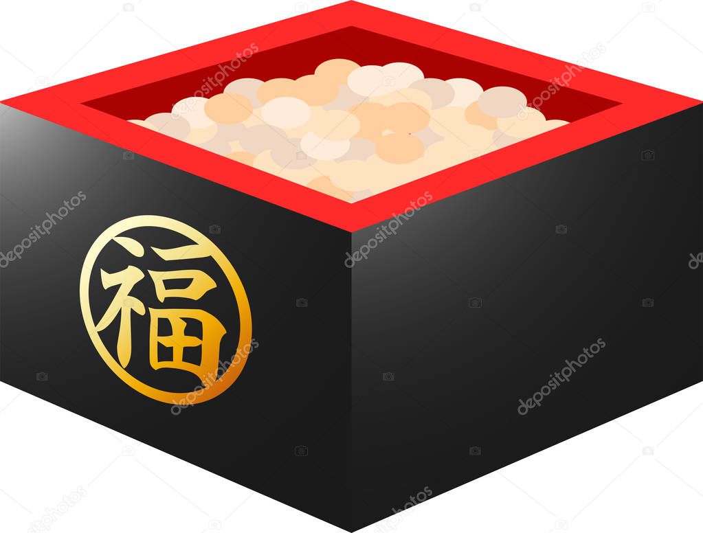 Elegant soys of Japanese Setsubun went into measuring box