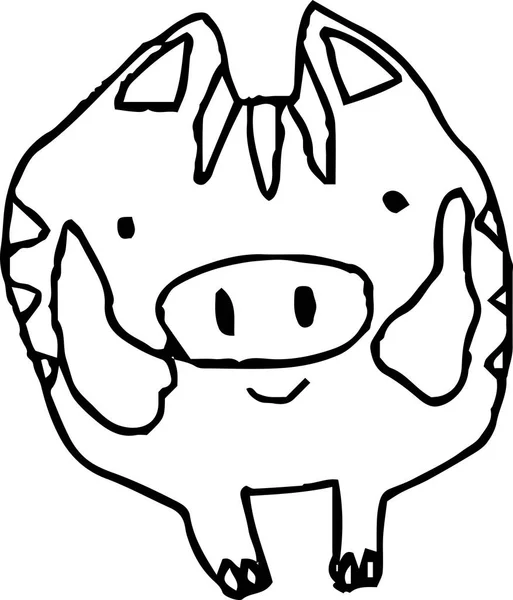可爱的野猪单色涂鸦 — 图库矢量图片