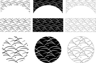 Bu, Japon tarzı tepelerin ve alan desenli arka plan materyallerinin bir çizimi.