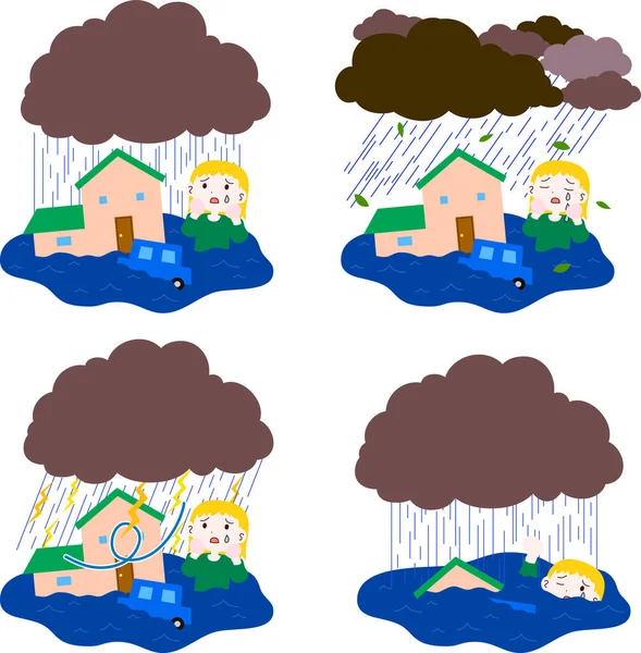 Ceci Est Une Illustration Ville Touchée Par Fortes Pluies Inondations — Image vectorielle