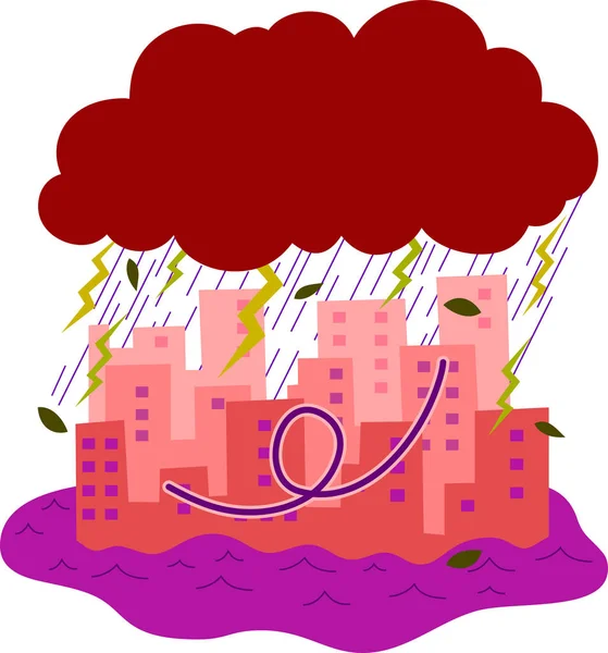 Иллюстрация Здания Поврежденные Сильным Дождем Наводнением — стоковый вектор