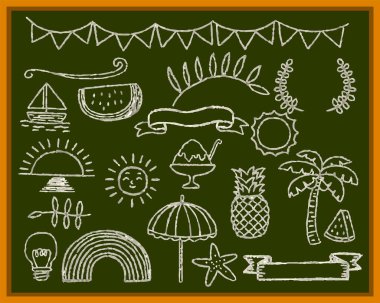 Bu, suluboya desenli Summer el çizimi malzemelerinin bir çizimi.