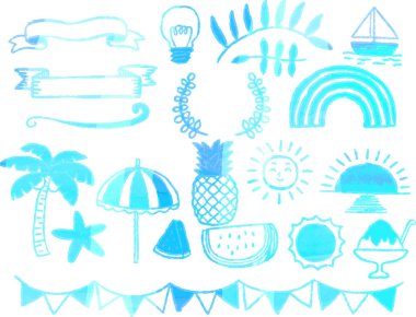 Bu, suluboya desenli Summer el çizimi malzemelerinin bir çizimi.