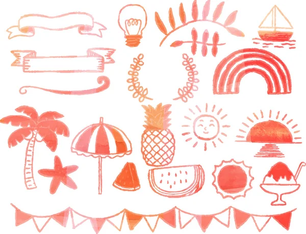 Bu, suluboya desenli Summer el çizimi malzemelerinin bir çizimi.