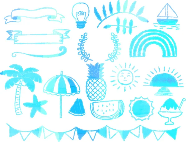 Bu, suluboya desenli Summer el çizimi malzemelerinin bir çizimi.