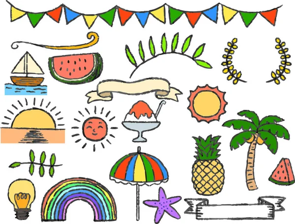 Bu, suluboya desenli Summer el çizimi malzemelerinin bir çizimi.