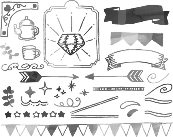 Иллюстрация Набора Нарисованных Иконок Использованием Акварельной Текстуры — стоковый вектор