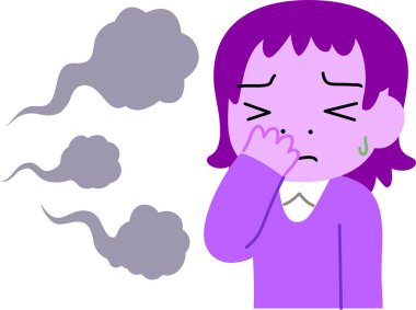 Bu, kokuşmuş kokudan rahatsız olmuş Mor Kadın 'ın bir resmi. 