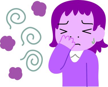 Bu, kokuşmuş kokudan rahatsız olmuş Mor Kadın 'ın bir resmi. 