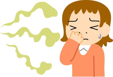 Bu, kokuşmuş kokudan rahatsız olmuş bir kadının resmi. 