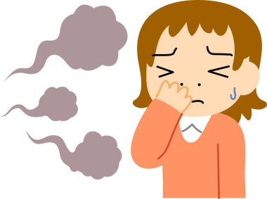 Bu, kokuşmuş kokudan rahatsız olmuş bir kadının resmi. 