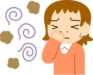 Bu, kokuşmuş kokudan rahatsız olmuş bir kadının resmi. 