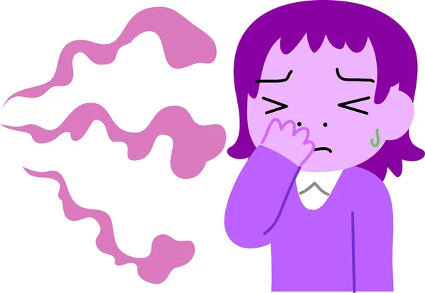 Ilustracja Purpurowej Kobiety Dotkniętej Śmierdzącym Zapachem — Wektor stockowy