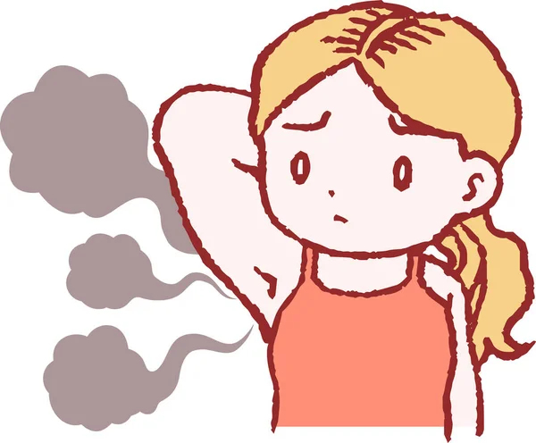 Illustration Woman Suffering Armpit Odor — Stock Vector