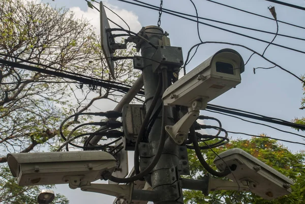 Modern CCTV on the background wall cityscape