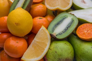 Taze meyve. Çeşitli meyve renkli arka plan.