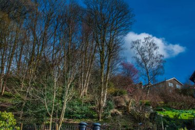 dağlarda bulunan köye giden merdivenler.