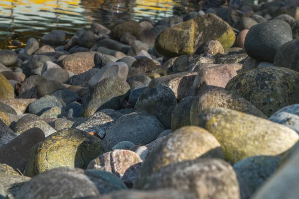 Grijze stenen op de achtergrond van de vijver. — Stockfoto