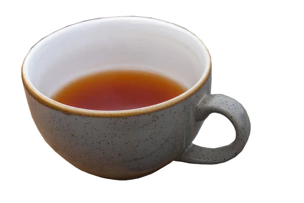 Tasse Tee auf einer hölzernen Servierplatte. An Pfingsten isoliert — Stockfoto