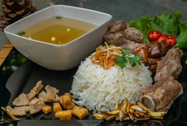 Dry Rice Porridge.Dry Rice congee with pork. — Stock Photo, Image