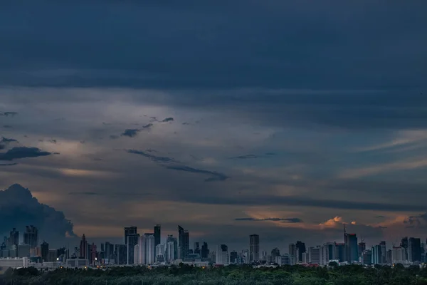 Sky view of Bangkok evening view with skyscraper in the business