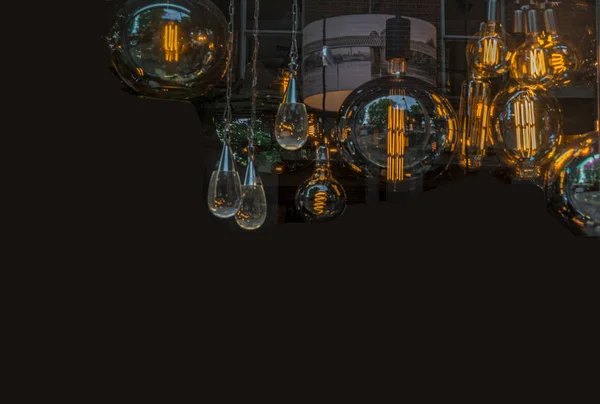 Vintage/retro style bulbs hanging, has a warm ambience and copy — Stock Photo, Image
