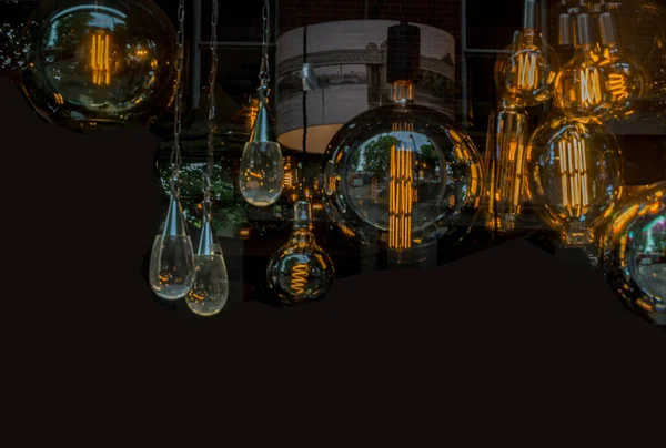 Vintage/retro style bulbs hanging, has a warm ambience and copy — Stock Photo, Image