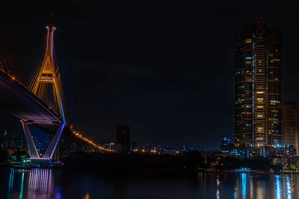 Night Scene Bhumibol Bridge, Bangkok, Thailand — Stock Photo, Image